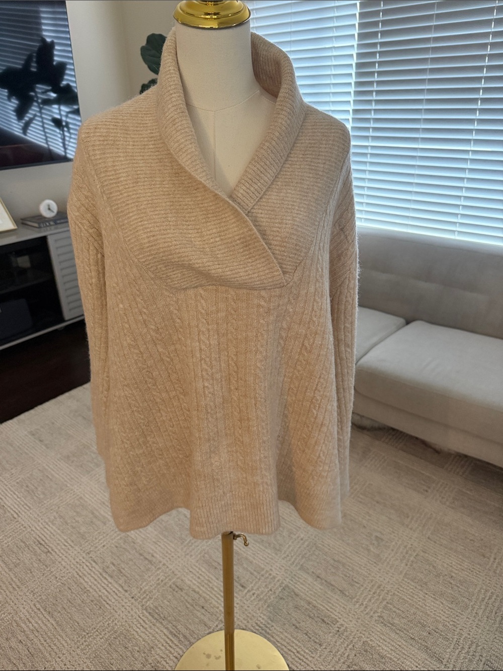 Zara Cream Shawl-Collar Turtleneck Sweater
